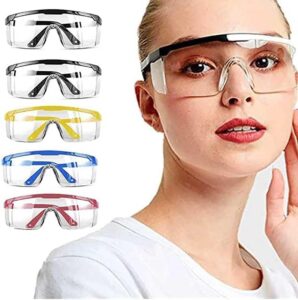 5 pack safety glasses safety goggles for men women clear z87 anti-fog wide vision safety glasses over 5.3'' eyeglasses, uv 400 blocking protection eyewear adjustable temples eye shied for nurse