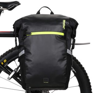 rhinowalk bike bag waterproof pannier backpack convertible - 2 in 1 bicycle saddle bag shoulder bag laptop pannier professional cycling accessories-black