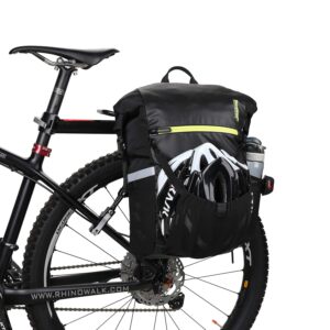 Rhinowalk Bike Bag Waterproof Pannier Backpack Convertible - 2 in 1 Bicycle Saddle Bag Shoulder Bag Laptop Pannier Professional Cycling Accessories-Black