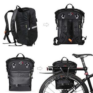 Rhinowalk Bike Bag Waterproof Pannier Backpack Convertible - 2 in 1 Bicycle Saddle Bag Shoulder Bag Laptop Pannier Professional Cycling Accessories-Black