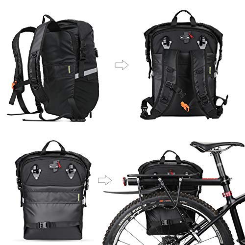 Rhinowalk Bike Bag Waterproof Pannier Backpack Convertible - 2 in 1 Bicycle Saddle Bag Shoulder Bag Laptop Pannier Professional Cycling Accessories-Black