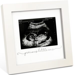 baby sonogram picture frame - modern ultrasound frame for mom to be - pregnancy announcement sonogram photo frames - gender reveal for expecting parents - first time dad gifts (alpine white)