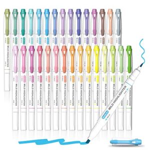 shuttle art 30 colors highlighters, pastel highlighter pens assorted colors, dual tip mild color highlighter markers, perfect for teens, kids and adults coloring, underlining, highlighting