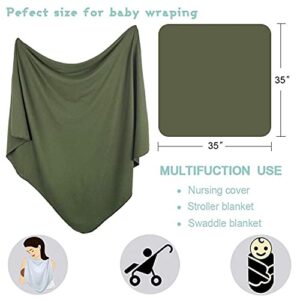 OWLOWLA Newborn Swaddle and Headband Set Jersey Cotton Swaddle Hat Set Receiving Blanket for Baby Boy Girl(Olive)