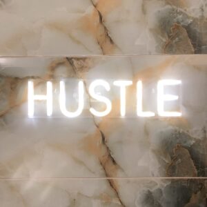 hustle led neon sign novelty light wall art decorative wall hanging sign for bedroom living room kid’s room party home decor neon night light usb powered large 19.7x4.9” white