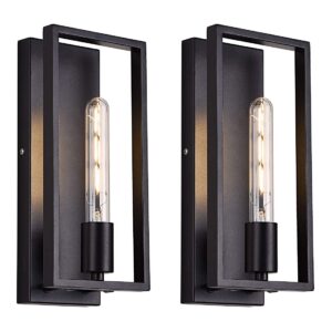 wall sconce set of 2, matte black wall light fixtures,bulb included,rustic wall sconce lighting for living room,bedroom,entryway,hallway,and stairway