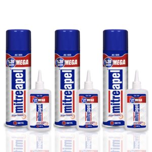 super ca glue (3x4.5 oz) with spray adhesive activator (3x16.9 fl oz) ca glue with activator for wood, plastic, metal, leather, ceramic - cyanoacrylate glue for crafting and building (3 pack)