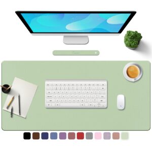 towwi pu leather desk pad with suede base, multi-color non-slip mouse pad, 32” x 16” waterproof desk writing mat, large desk blotter protector (light green)