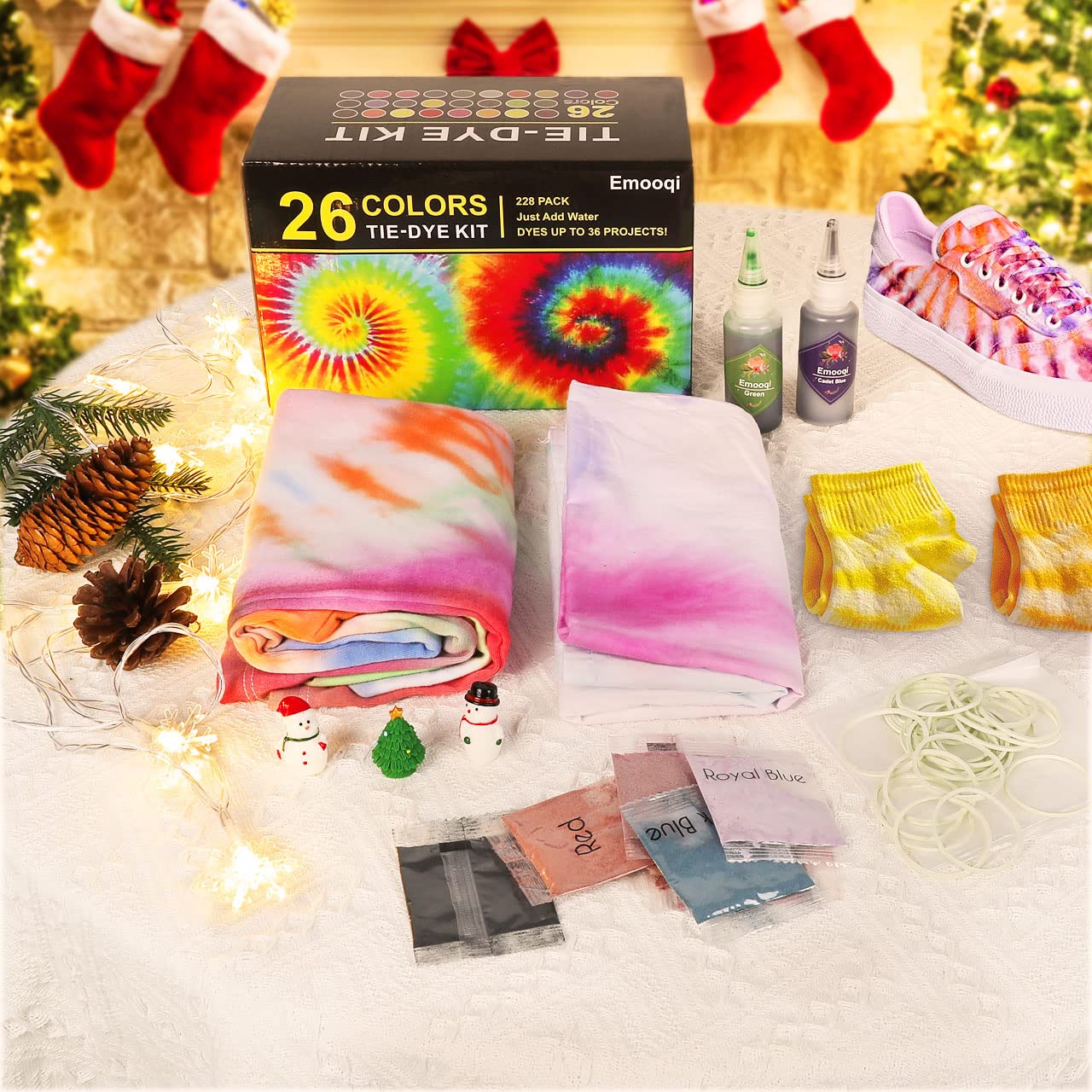 DIY Tie Dye Kit, Emooqi 26 Colors Fabric Dye Art Set with Rubber Bands, Gloves, Spoon, Funnel, Apron, and Table Covers-Great for Craft Arts Fabric Textile Party Handmade Project.