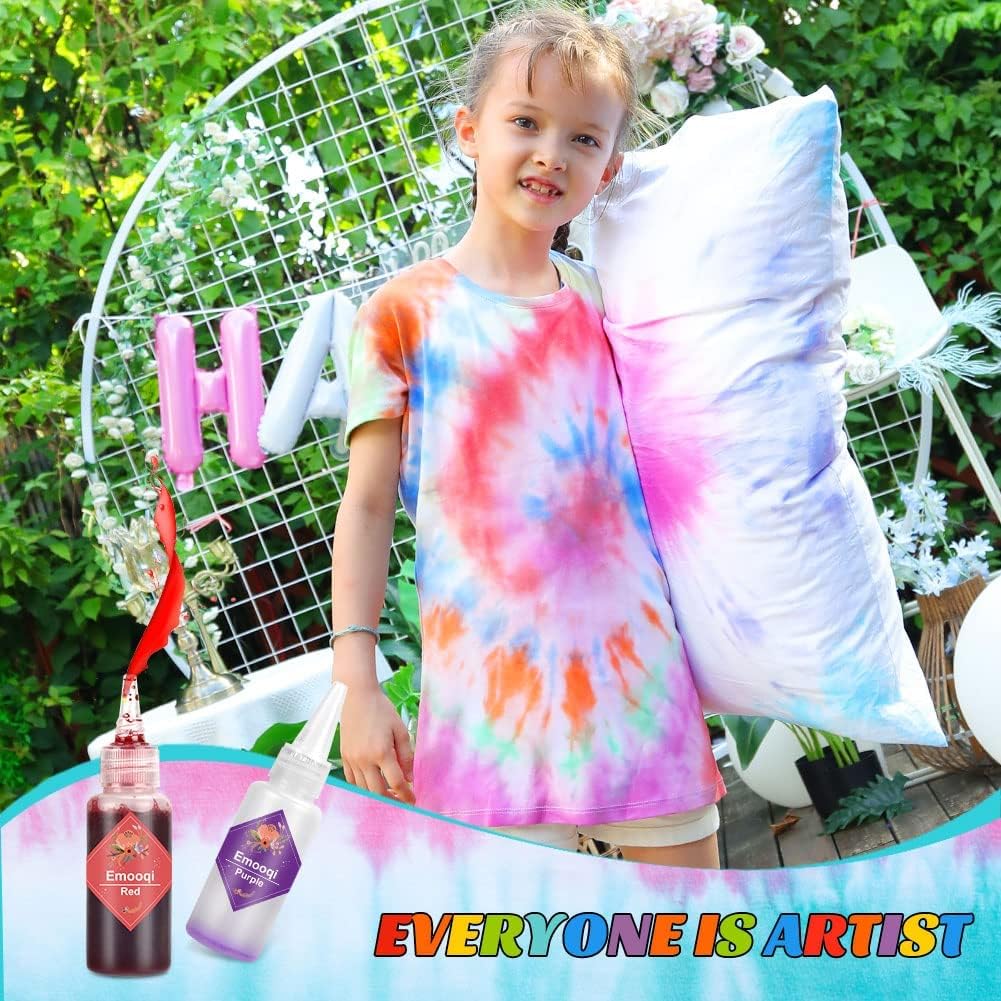 DIY Tie Dye Kit, Emooqi 26 Colors Fabric Dye Art Set with Rubber Bands, Gloves, Spoon, Funnel, Apron, and Table Covers-Great for Craft Arts Fabric Textile Party Handmade Project.