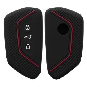 kwmobile car key cover compatible with vw golf 8 3 button car key key cover - silicone protective car key fob case - black/red