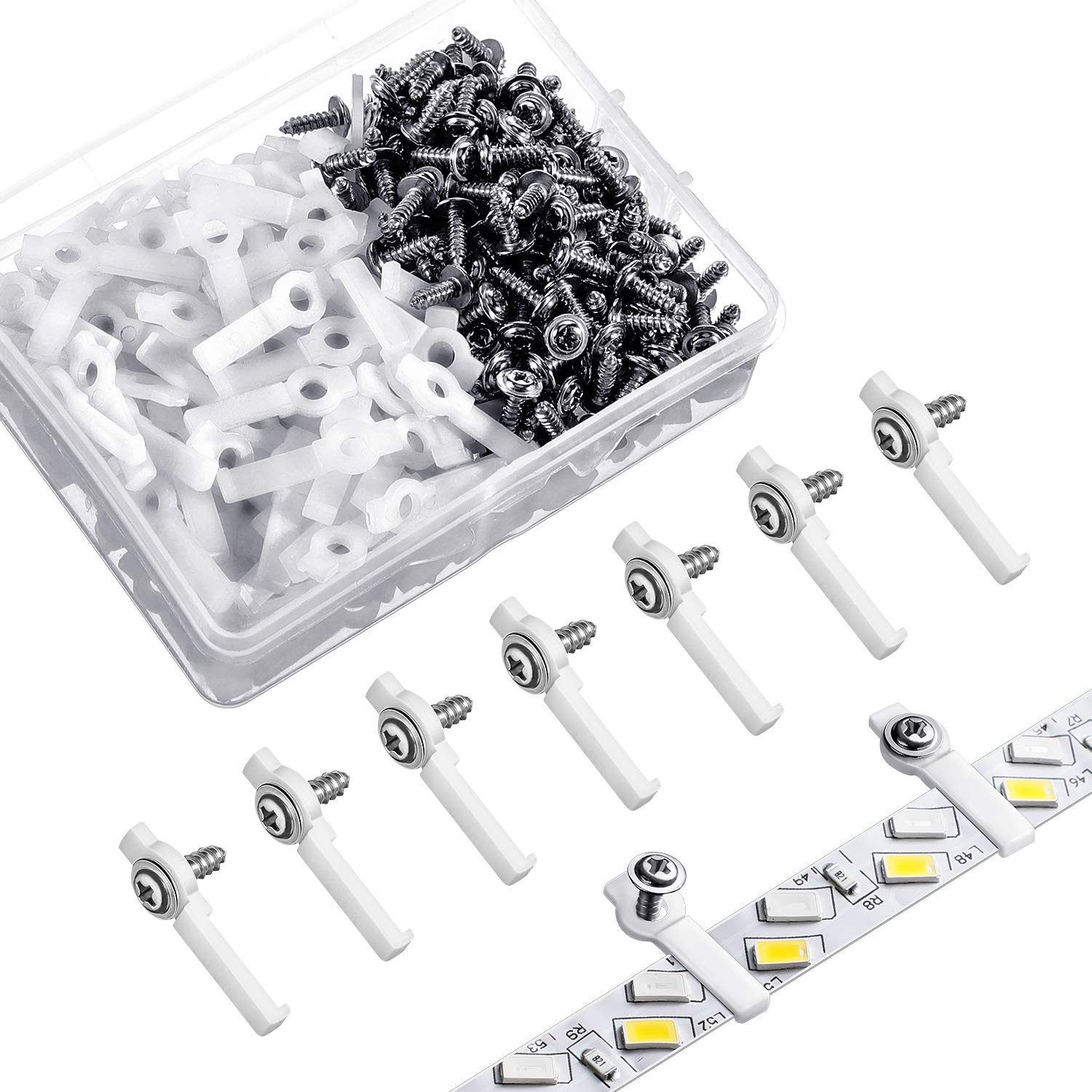 Mudder 300 Pieces LED Mounting Clips LED Bracket Strip LED Light Strip Mounting Clips, One Side Fixing Clips with 300 Pieces Screws for Fixing 10 mm Wide 3528/5050 LED Light Strip