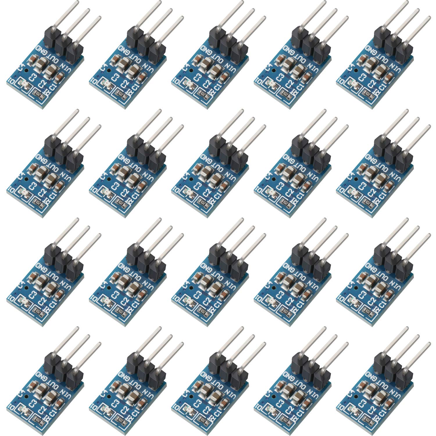 20 Pieces 3 Pins AMS1117-3.3 DC 4.75V-12V to 3.3V Voltage Regulator Down Power Supply Buck 800mA Module