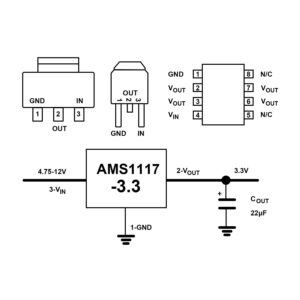 20 Pieces 3 Pins AMS1117-3.3 DC 4.75V-12V to 3.3V Voltage Regulator Down Power Supply Buck 800mA Module