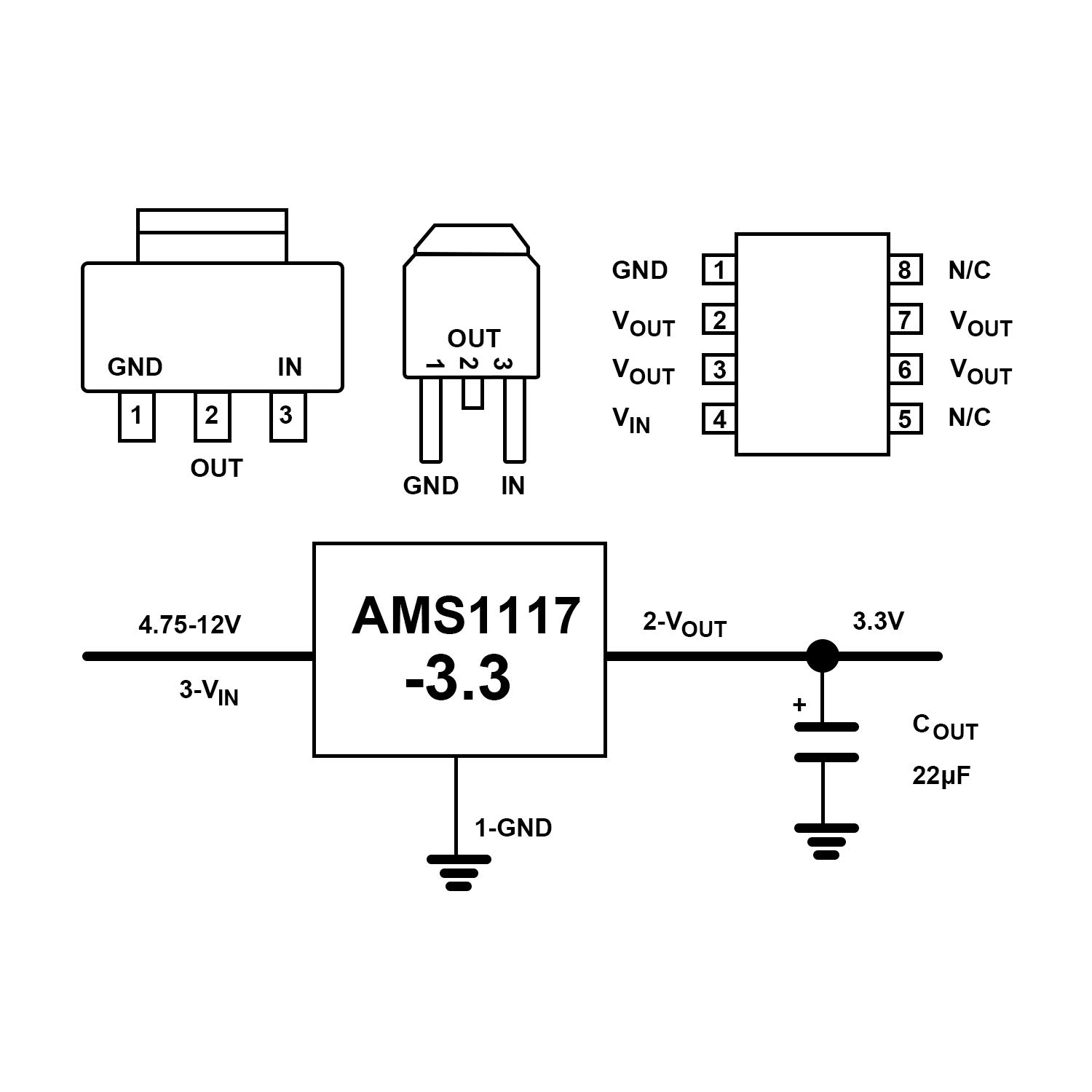 20 Pieces 3 Pins AMS1117-3.3 DC 4.75V-12V to 3.3V Voltage Regulator Down Power Supply Buck 800mA Module