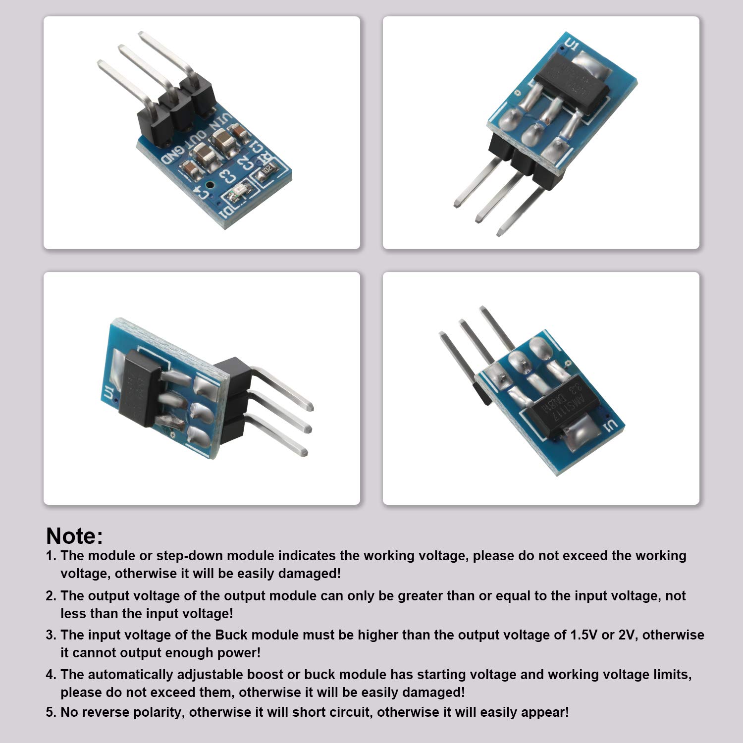 20 Pieces 3 Pins AMS1117-3.3 DC 4.75V-12V to 3.3V Voltage Regulator Down Power Supply Buck 800mA Module