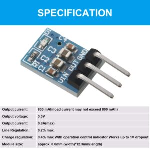 20 Pieces 3 Pins AMS1117-3.3 DC 4.75V-12V to 3.3V Voltage Regulator Down Power Supply Buck 800mA Module