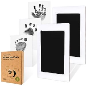 2-pack inkless hand and footprint kit - ink pad for baby hand and footprints - dog paw print kit,dog nose print kit - baby footprint kit, clean touch baby foot printing kit, handprint kit (jet black)