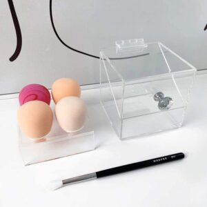 Acrylic Beauty Blender Sponge Holder With Dustproof Lid Clear 4 Hole Solution Makeup Sponges Display Stand For Bathroom (Clear-4holes)