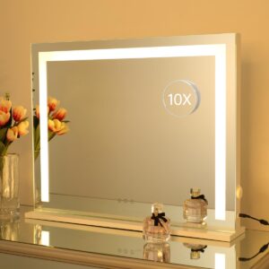hompen makeup mirror with lights, lighted vanity mirror, table top lighted beauty mirror, dimmable led light strips, hollywood style mirror