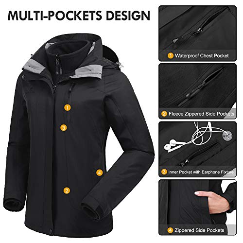 CAMEL CROWN Women's Waterproof Ski Jacket Winter Coat Windbreaker Fleece Inner Detachable Hood Snow Hiking Outdoor