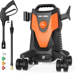 electric pressure washer 1950 psi 1.58 gpm high pressure power washer machine with 4 quick connect nozzle, hose reel, detergent tank best for cleaning homes/buildings/cars, decks, driveways, patios
