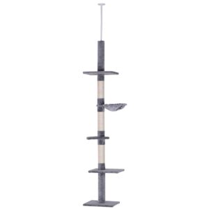pawhut 8.5' adjustable height floor-to-ceiling vertical cat tree, gray and white