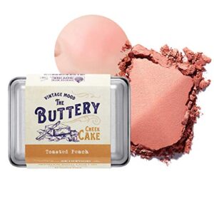 skinfood buttery cheek cake - soft blush for cheeks - korean colored & soft textured for perfect dreamy rosy cheeks - smooth blending, clump-free baked blush for women (9.5g, 04 toasted peach)
