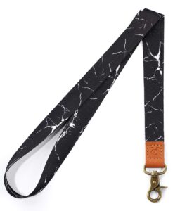 cookooky lanyard with id holder cute lanyards for women men neck lanyard for keys id badge holder (black marble)