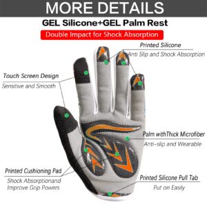 Kids Bike Gloves Boys Girls Gel Padded Full Finger/Half Finger Road Riding Mountain Bicycle Non-Slip Cycling Glove for Youth Junior Children Ages 2-11 (Orange-Full Finger,X/Large)