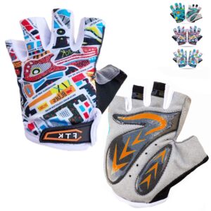 Kids Bike Gloves Boys Girls Gel Padded Full Finger/Half Finger Road Riding Mountain Bicycle Non-Slip Cycling Glove for Youth Junior Children Ages 2-11 (Orange-Half Finger,Medium)