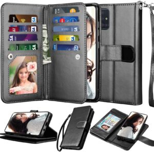 njjex galaxy a71 5g case, for samsung galaxy a71 5g wallet case, [9 card slots] pu leather id credit holder folio flip [detachable] kickstand magnetic phone cover & lanyard for samsung a71 5g [black]