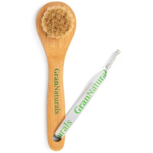 grannaturals manual facial brush dry brushing scrubber - natural bristles for exfoliation - promotes lymphatic drainage, deep cleansing, gentle pore cleaning for glowing, soft skin - wooden handle
