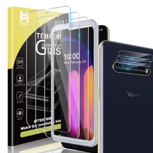 hatoshi 3 pack glass screen protector for lg v60 thinq 5g with 3 pack camera lens protector, [hd tempered glass film], easy installation bubble free, case friendly 9h protective glass for lg v60 thinq