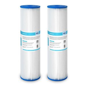 membrane solutions 5 micron whole house sediment water filter replacement cartridge pleated water filter heavy duty 20"x4.5", universal fits most major brand systems - 2 pack
