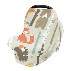 nursing cover breastfeeding scarf fox and bear animals- baby car seat covers, infant stroller cover, carseat canopy(x)
