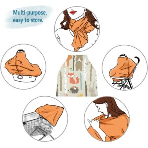 Nursing Cover Breastfeeding Scarf Fox and Bear Animals- Baby Car Seat Covers, Infant Stroller Cover, Carseat Canopy(x)