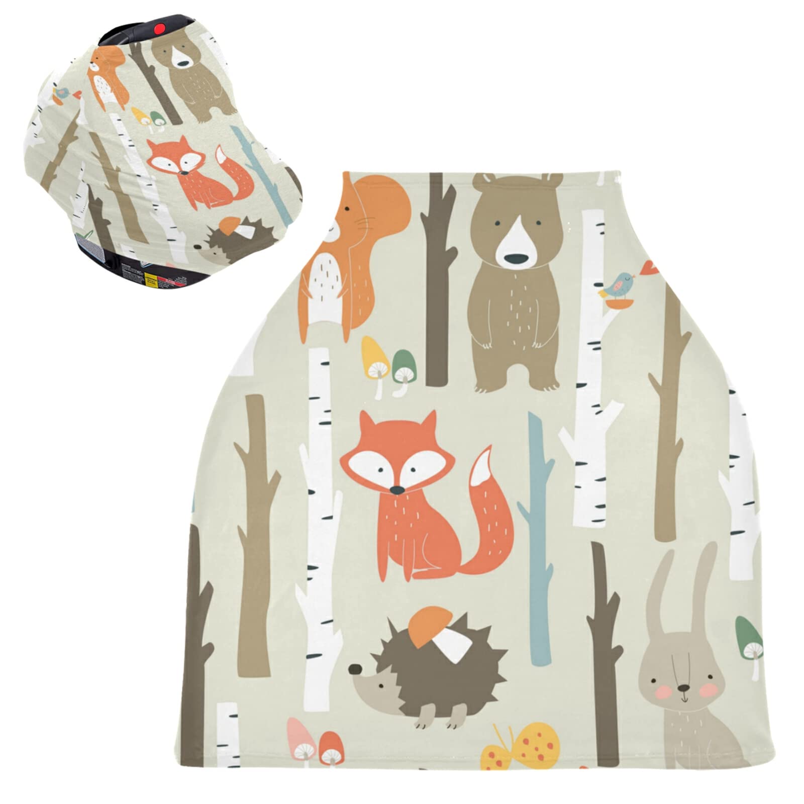 Nursing Cover Breastfeeding Scarf Fox and Bear Animals- Baby Car Seat Covers, Infant Stroller Cover, Carseat Canopy(x)