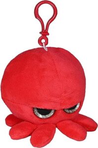 grumpy baby octopus stuffed animal keychain - mini plush keychain pendant with clip - super cute soft stuffed animal plushie toy for backpack, handbag, purse, car accessories (red, 3”)