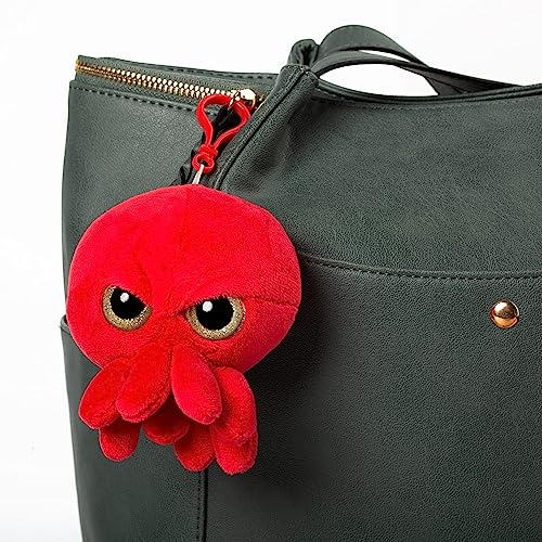 Grumpy Baby Octopus Stuffed Animal Keychain - Mini Plush Keychain Pendant with Clip - Super Cute Soft Stuffed Animal Plushie Toy for Backpack, Handbag, Purse, Car Accessories (Red, 3”)