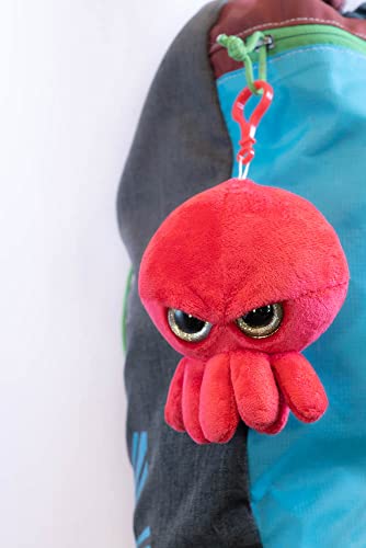 Grumpy Baby Octopus Stuffed Animal Keychain - Mini Plush Keychain Pendant with Clip - Super Cute Soft Stuffed Animal Plushie Toy for Backpack, Handbag, Purse, Car Accessories (Red, 3”)