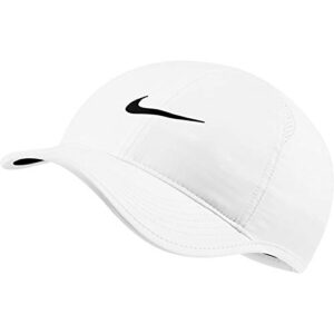 nike women's tennis featherlight cap, white/white/black, one size