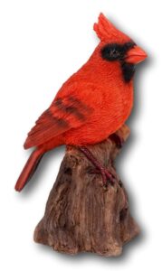 ebros gift realistic hand painted red cardinal bird perching on tree stump guest greeter with built in motion activated sensor chirping sound statue 6.5" tall taxidermy home and garden sculpture