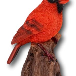 Ebros Gift Realistic Hand Painted Red Cardinal Bird Perching On Tree Stump Guest Greeter with Built in Motion Activated Sensor Chirping Sound Statue 6.5" Tall Taxidermy Home and Garden Sculpture