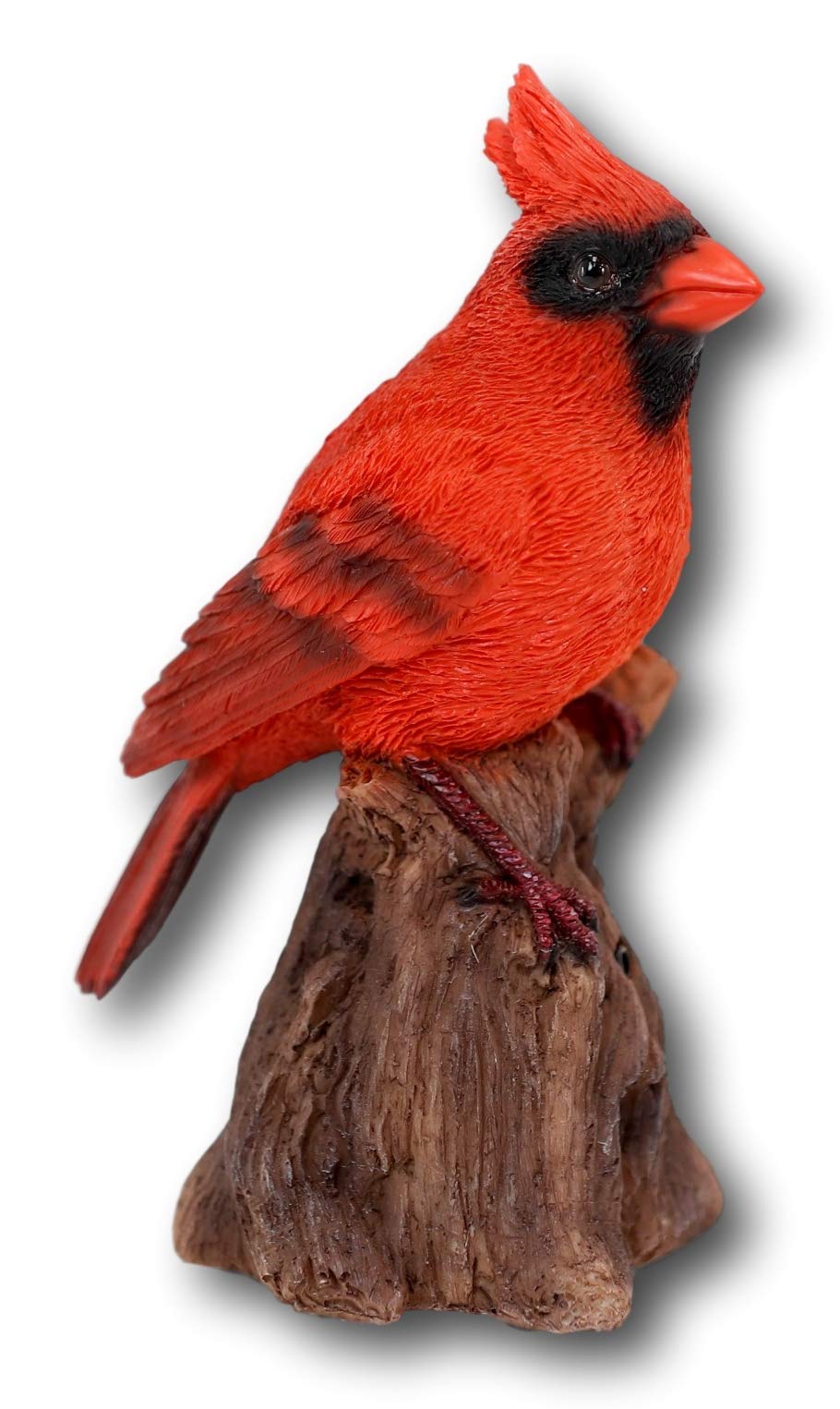 Ebros Gift Realistic Hand Painted Red Cardinal Bird Perching On Tree Stump Guest Greeter with Built in Motion Activated Sensor Chirping Sound Statue 6.5" Tall Taxidermy Home and Garden Sculpture