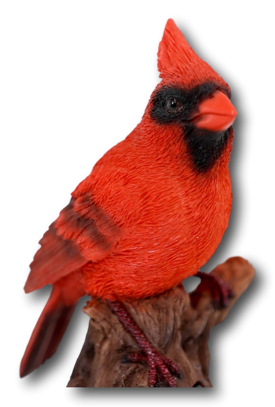 Ebros Gift Realistic Hand Painted Red Cardinal Bird Perching On Tree Stump Guest Greeter with Built in Motion Activated Sensor Chirping Sound Statue 6.5" Tall Taxidermy Home and Garden Sculpture