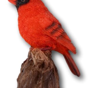 Ebros Gift Realistic Hand Painted Red Cardinal Bird Perching On Tree Stump Guest Greeter with Built in Motion Activated Sensor Chirping Sound Statue 6.5" Tall Taxidermy Home and Garden Sculpture