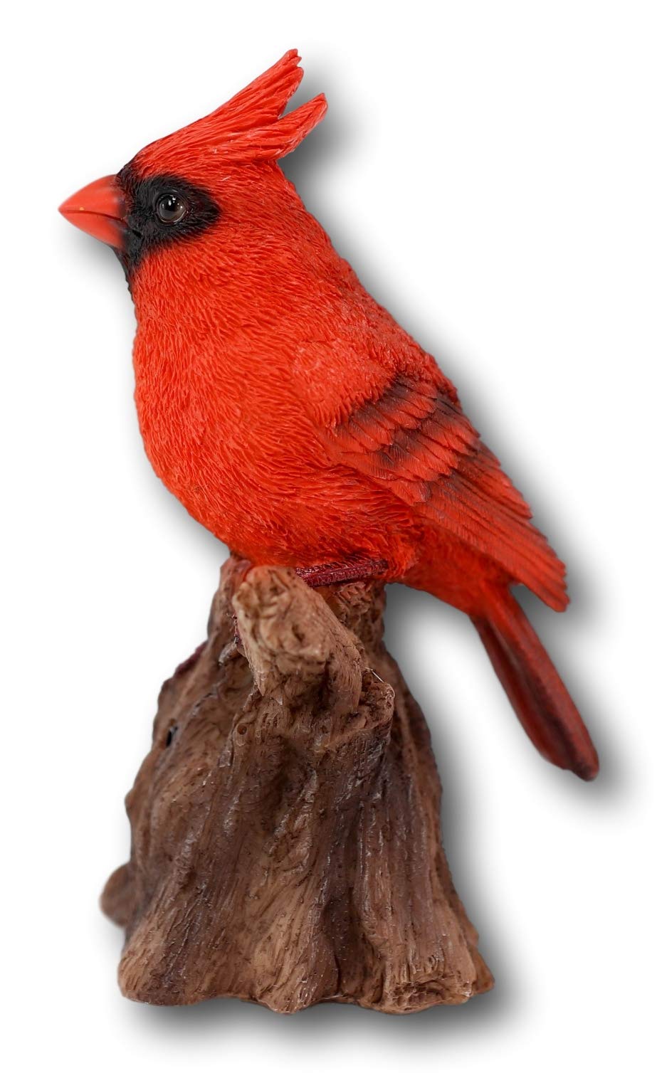 Ebros Gift Realistic Hand Painted Red Cardinal Bird Perching On Tree Stump Guest Greeter with Built in Motion Activated Sensor Chirping Sound Statue 6.5" Tall Taxidermy Home and Garden Sculpture