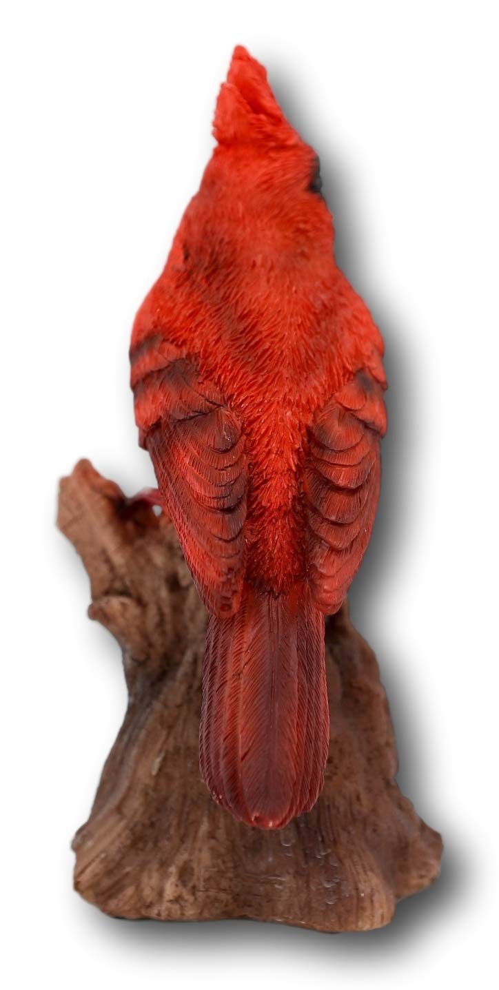 Ebros Gift Realistic Hand Painted Red Cardinal Bird Perching On Tree Stump Guest Greeter with Built in Motion Activated Sensor Chirping Sound Statue 6.5" Tall Taxidermy Home and Garden Sculpture