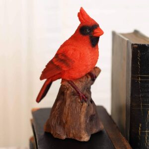 Ebros Gift Realistic Hand Painted Red Cardinal Bird Perching On Tree Stump Guest Greeter with Built in Motion Activated Sensor Chirping Sound Statue 6.5" Tall Taxidermy Home and Garden Sculpture